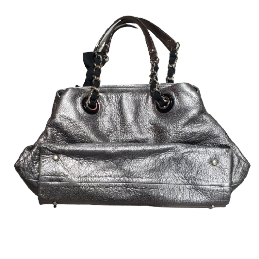 Kate Spade Silver Metallic Bag  Shoulder Bag Chain Ribbon - Picture 4 of 9